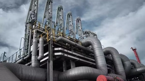 Industrial hydrogen facility in Europe showing pipelines and processing equipment