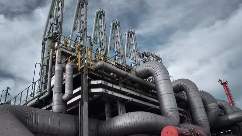 Industrial hydrogen facility in Europe showing pipelines and processing equipment